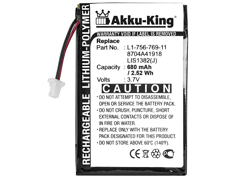AKKU-KING Akku kompatibel mit Sony PRS500 Li-Polymer Geräte-Akku, 3.7 Volt, 680mAh