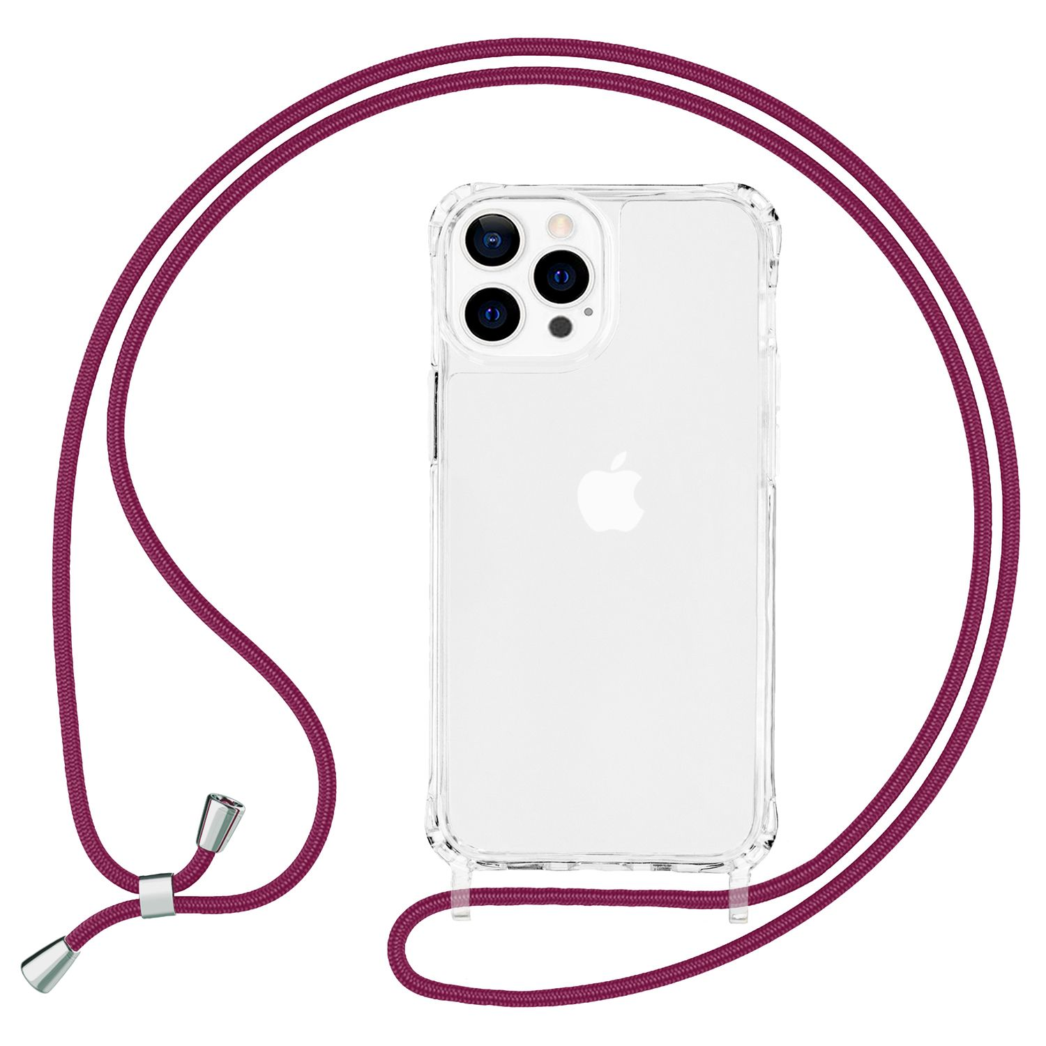 NALIA Klare Hülle mit Kette iPhone Pro, zum Rot Backcover, 13 Umhängen, Apple