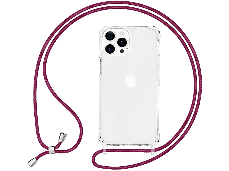 NALIA Klare Hülle mit Kette iPhone Pro, zum Rot Backcover, 13 Umhängen, Apple