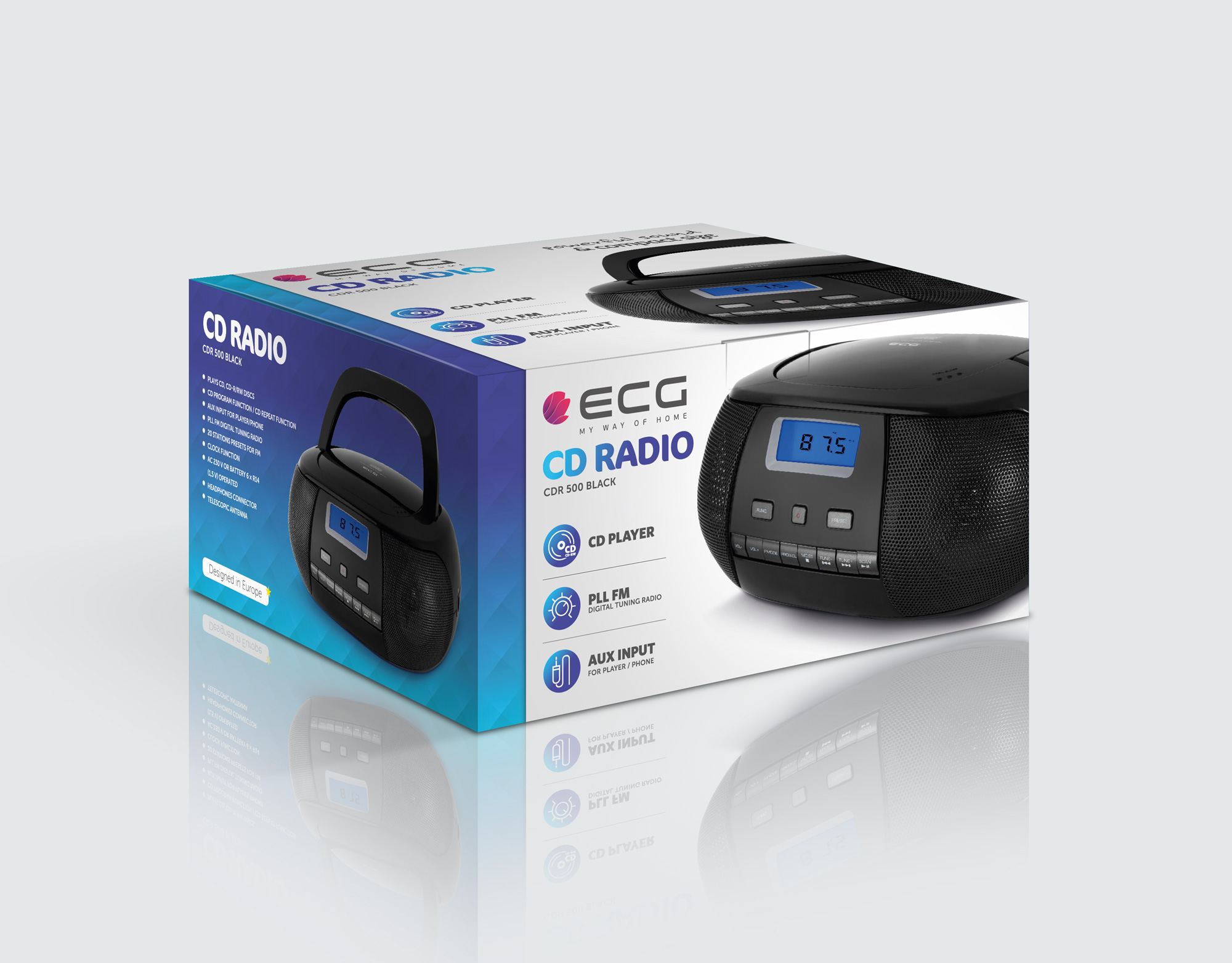 | CD/CD-RW mit 20 CDR Tuner-Vorwahlen | FM 500 | digitaler | Radio CD-Radio Abstimmung ECG | schwarz AUX-Eingang PLL