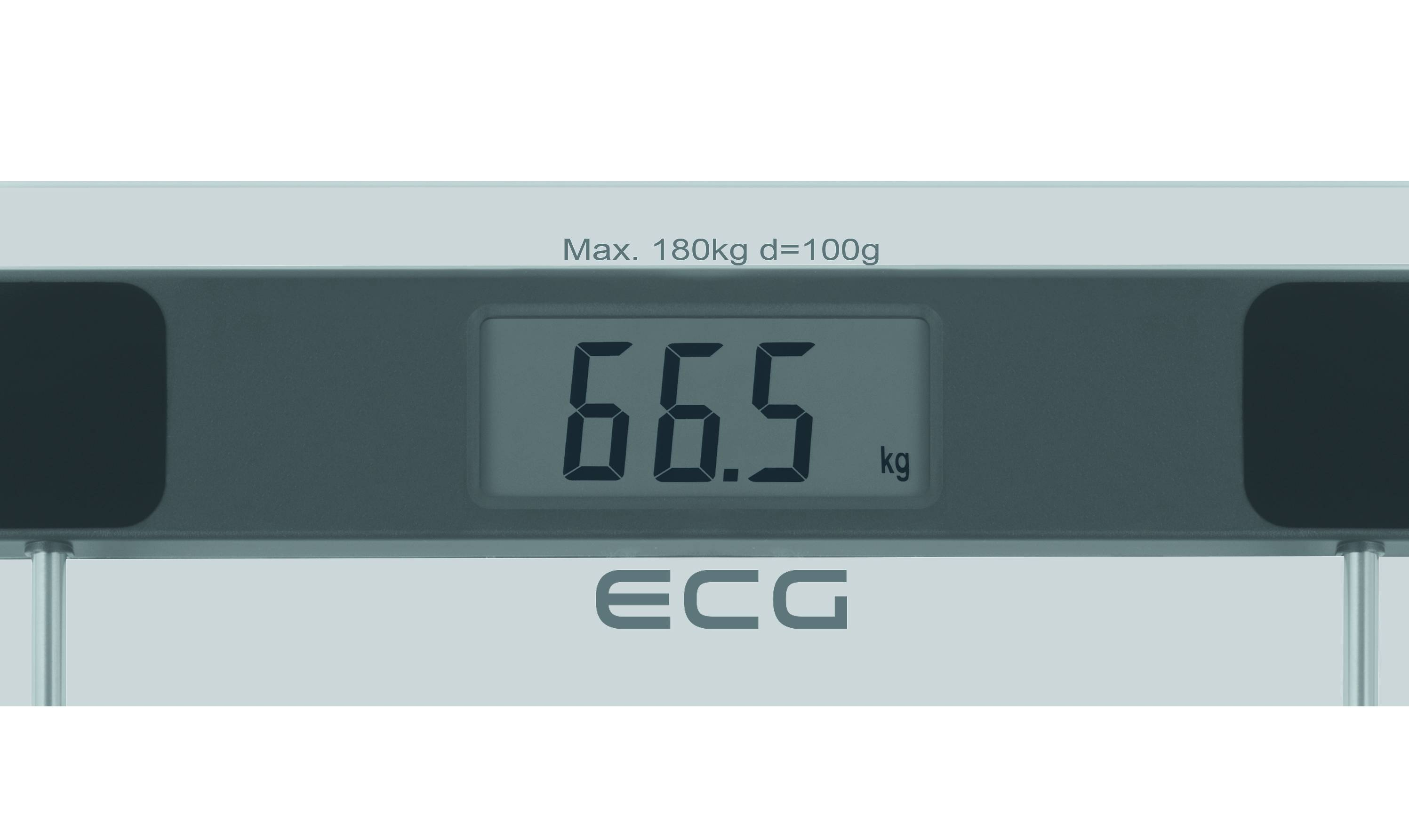 Digitale Waage mit 66,5 kg. Der Markenname „ECG“ ist unten auf dem Display sichtbar.
