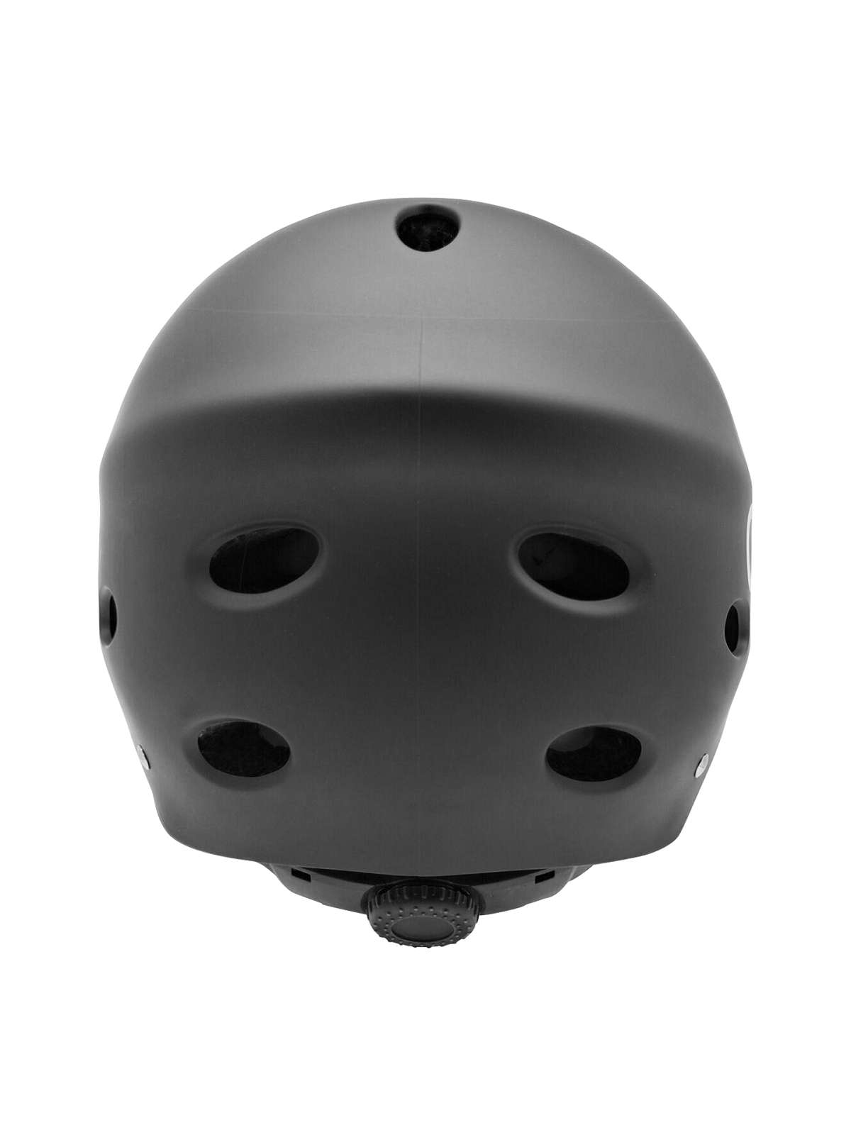 Un casco negro con múltiples orificios para ventilación. El casco se muestra sobre un fondo blanco.