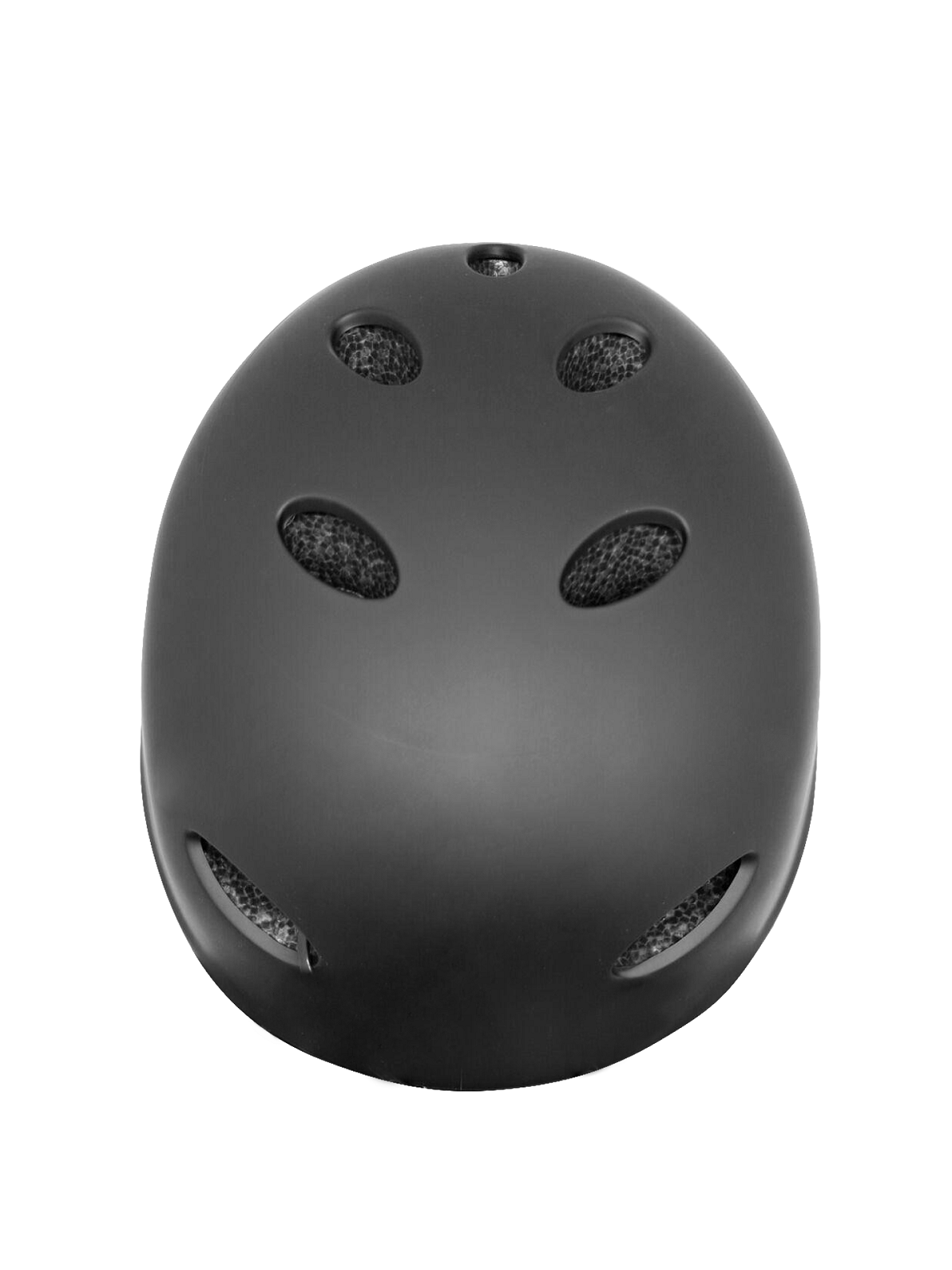 Un casco negro con ventilación. El casco se muestra sobre un fondo blanco.