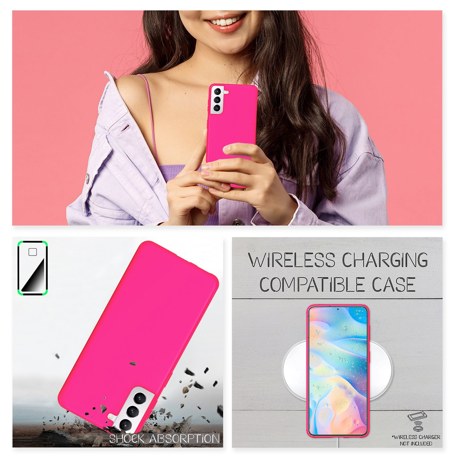 S22, Pink Neon Samsung, Backcover, Silikon Hülle, NALIA Galaxy