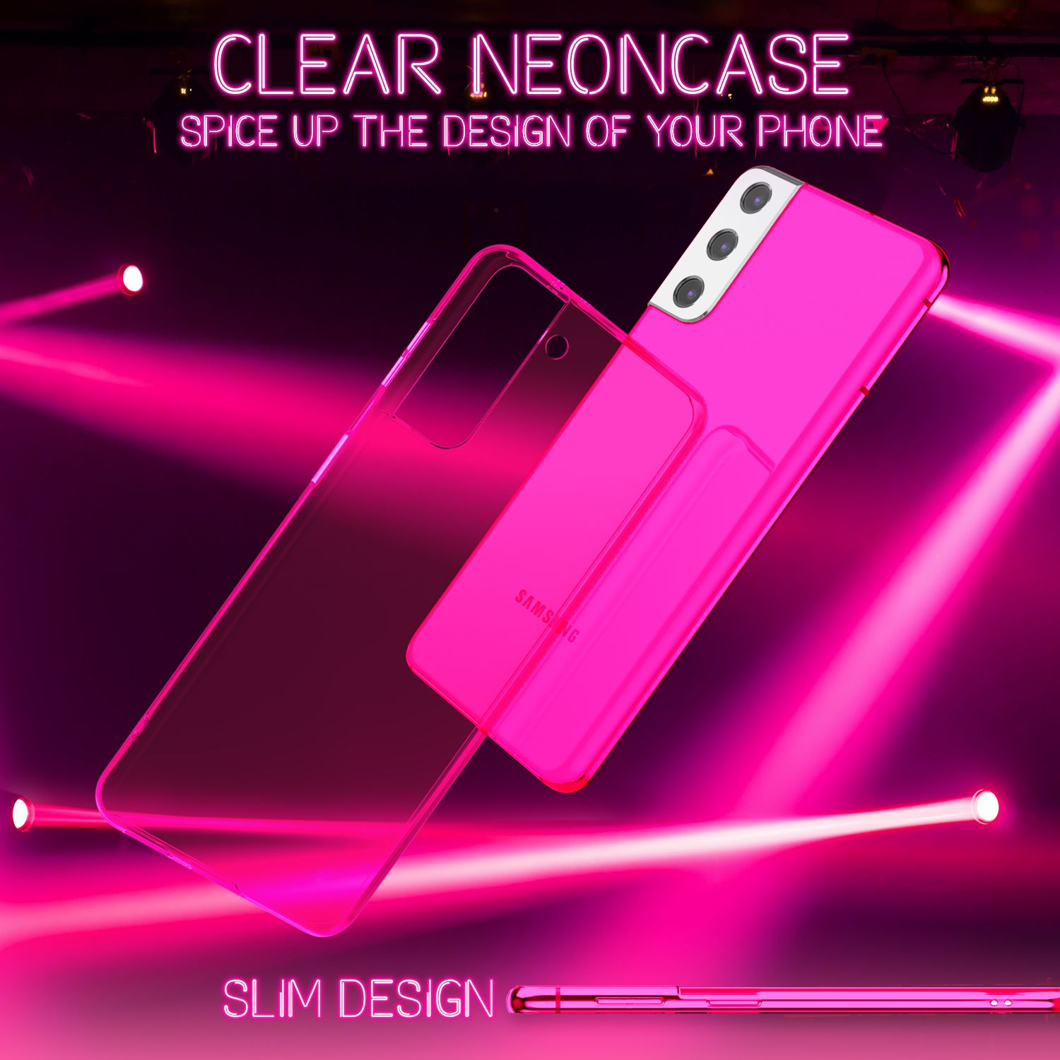 NALIA Klar Transparente Neon Silikon S22, Hülle, Pink Samsung, Backcover, Galaxy