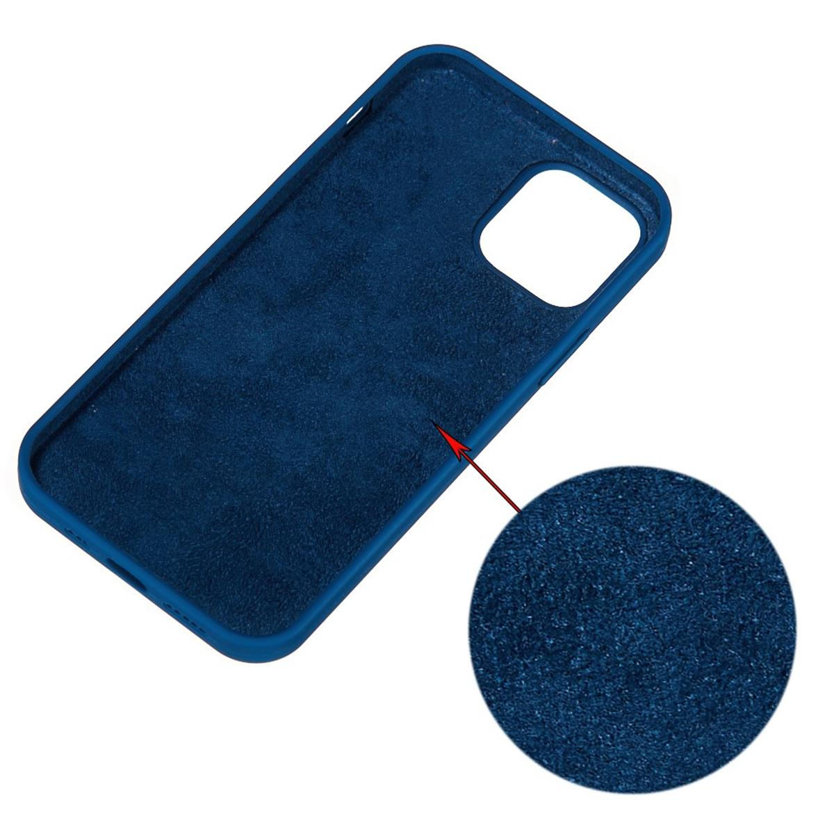 Eine blaue Handyhülle mit weichem Innenraum. Eine Nahaufnahme zeigt die Textur.