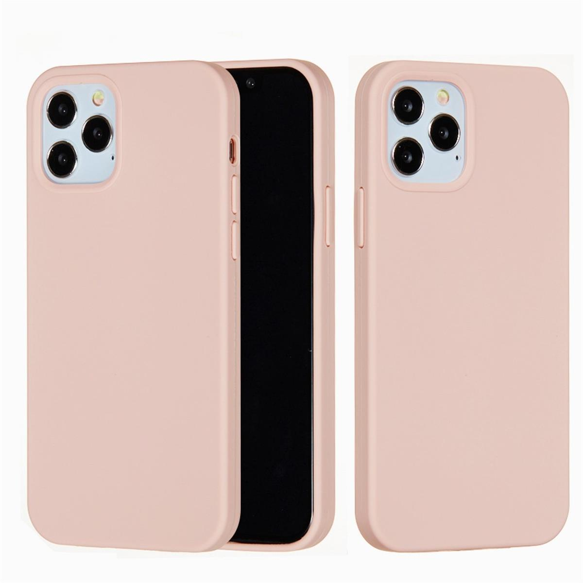 Rosa Handyhülle mit Telefon darin. Zwei Ansichten der Hülle und des Telefons. Weißer Hintergrund.