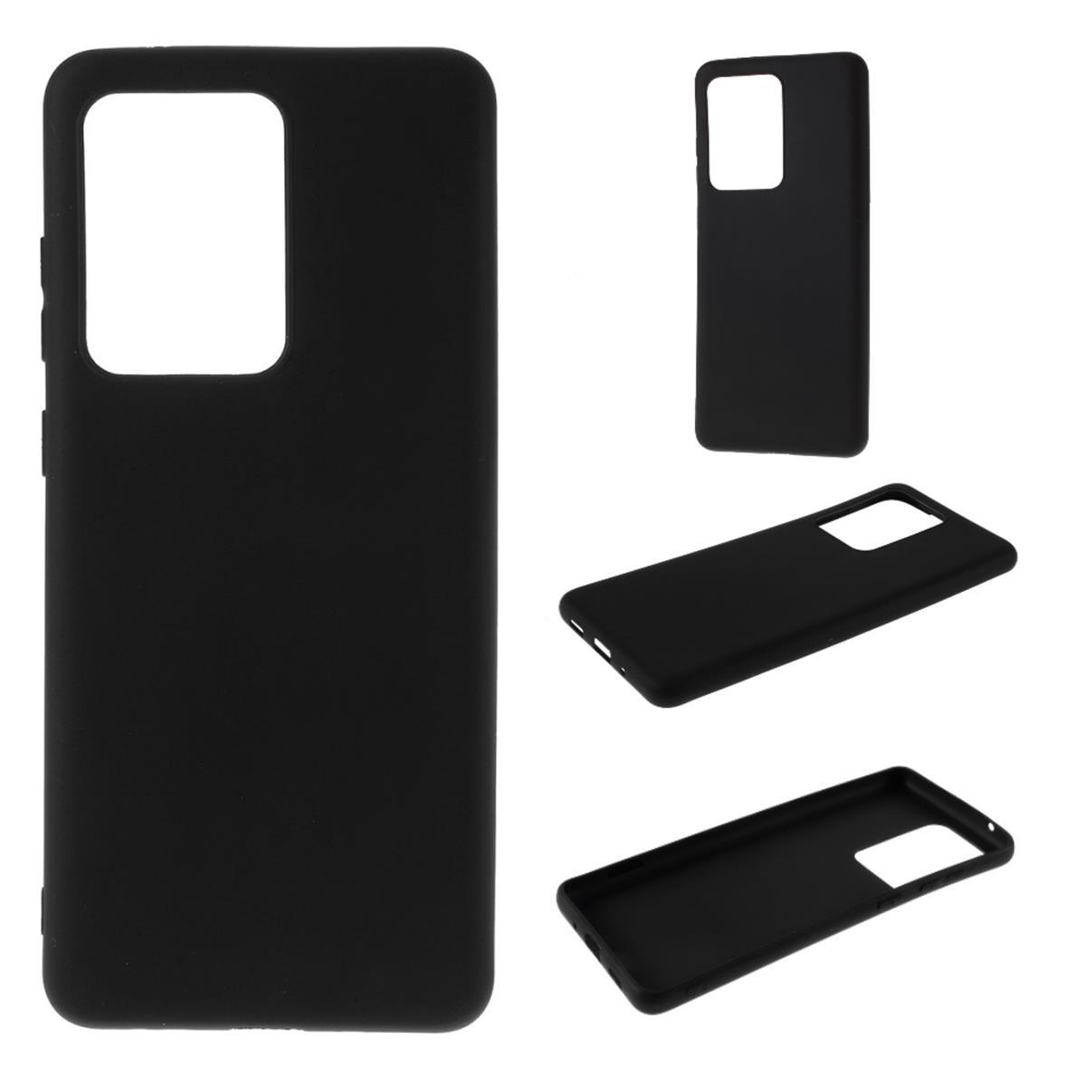 Schwarze Handyhülle, mehrere Ansichten, schlichtes Design, weißer Hintergrund.