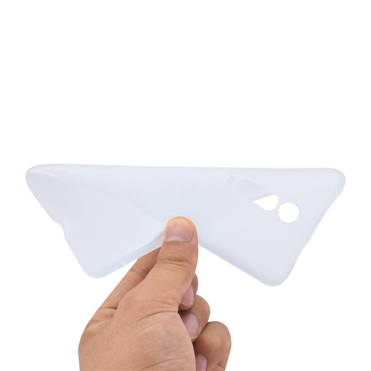 Eine Hand, die eine weiße, weiche Handyhülle hält. Die Hülle ist flexibel.