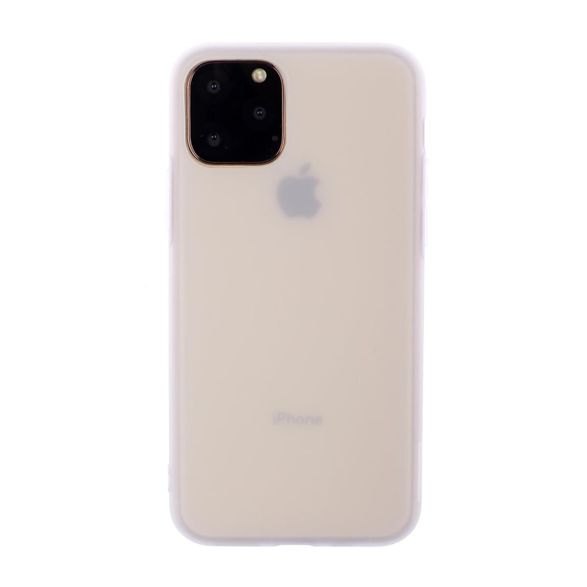 iPhone in transparentem Gehäuse. Apple-Logo auf der Rückseite.