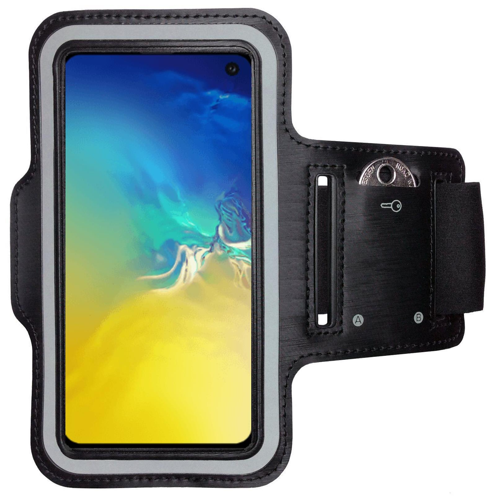 Schwarze Armbinde mit Telefon und Fach für Schlüssel und Münzen.