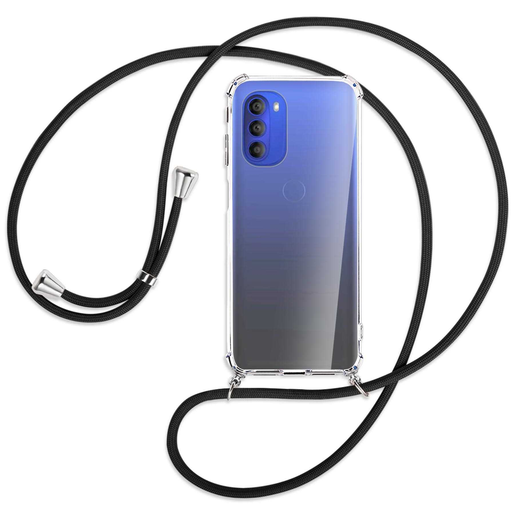 Umhänge-Hülle / Backcover, Moto Motorola, Silber G51 Schwarz Kordel, MTB 5G, MORE mit ENERGY