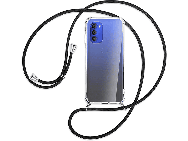 MTB MORE ENERGY Umhänge-Hülle Backcover, Schwarz Silber Motorola, 5G, / mit Kordel, G51 Moto