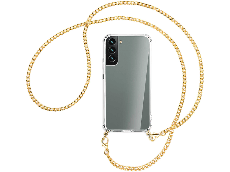 ENERGY Kette Plus 5G, Galaxy Samsung, Metallkette, MORE S22 Umhänge-Hülle (gold) mit Backcover, MTB