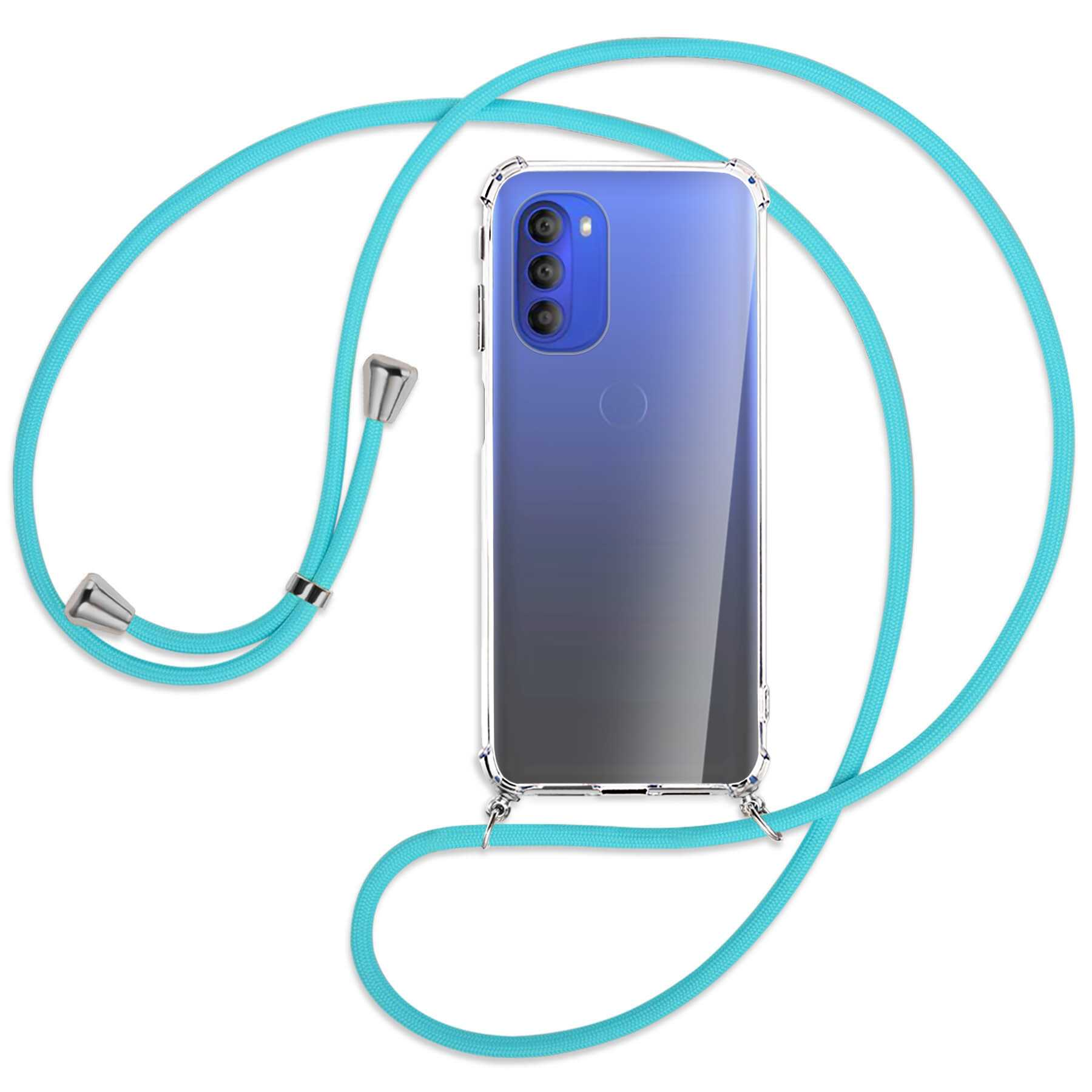/ Motorola, Umhänge-Hülle Silber Türkis MTB Kordel, Backcover, 5G, mit Moto G51 ENERGY MORE