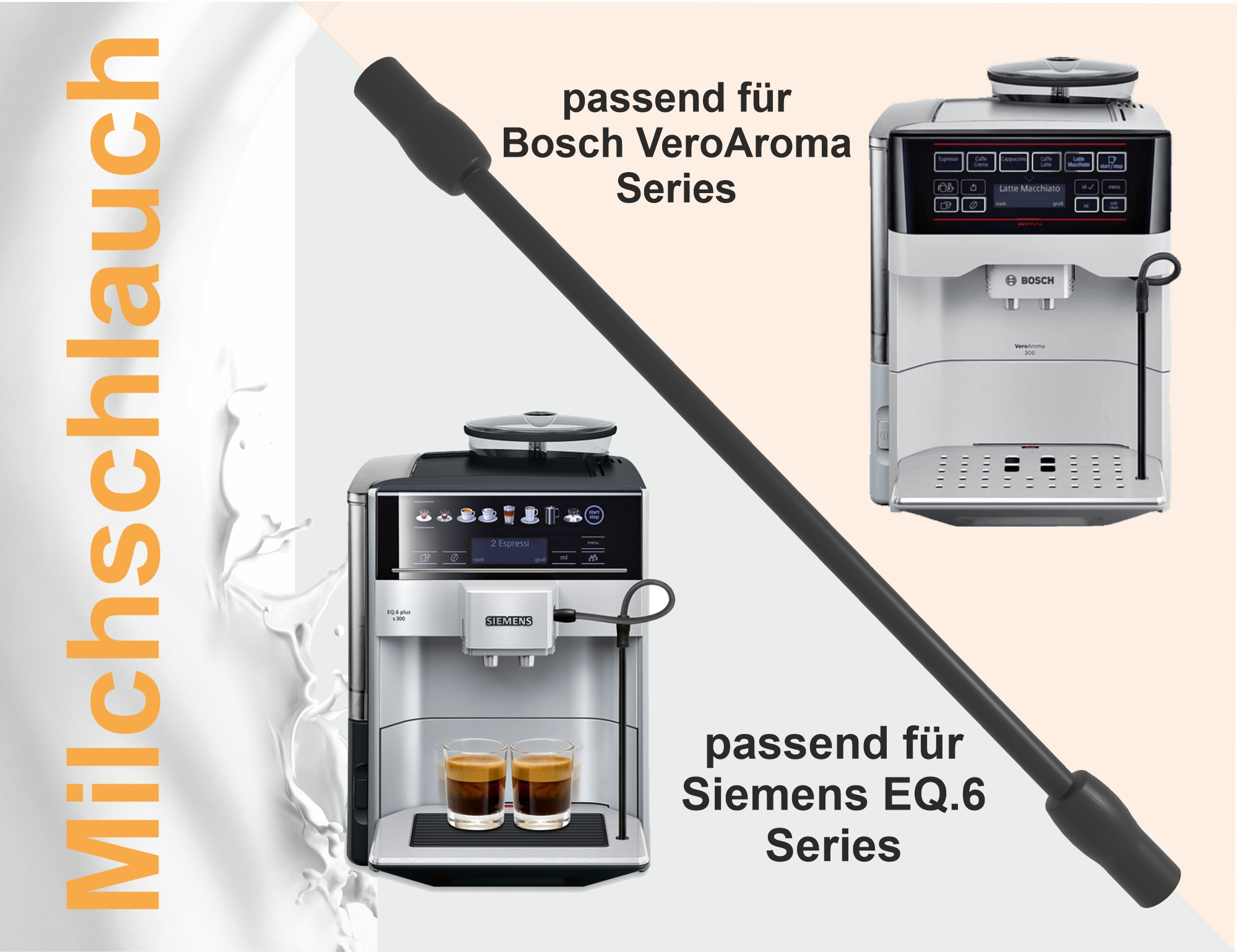 Bilder von Kaffeemaschinen und einem Milchaufschäumer mit deutschen Textbeschriftungen.