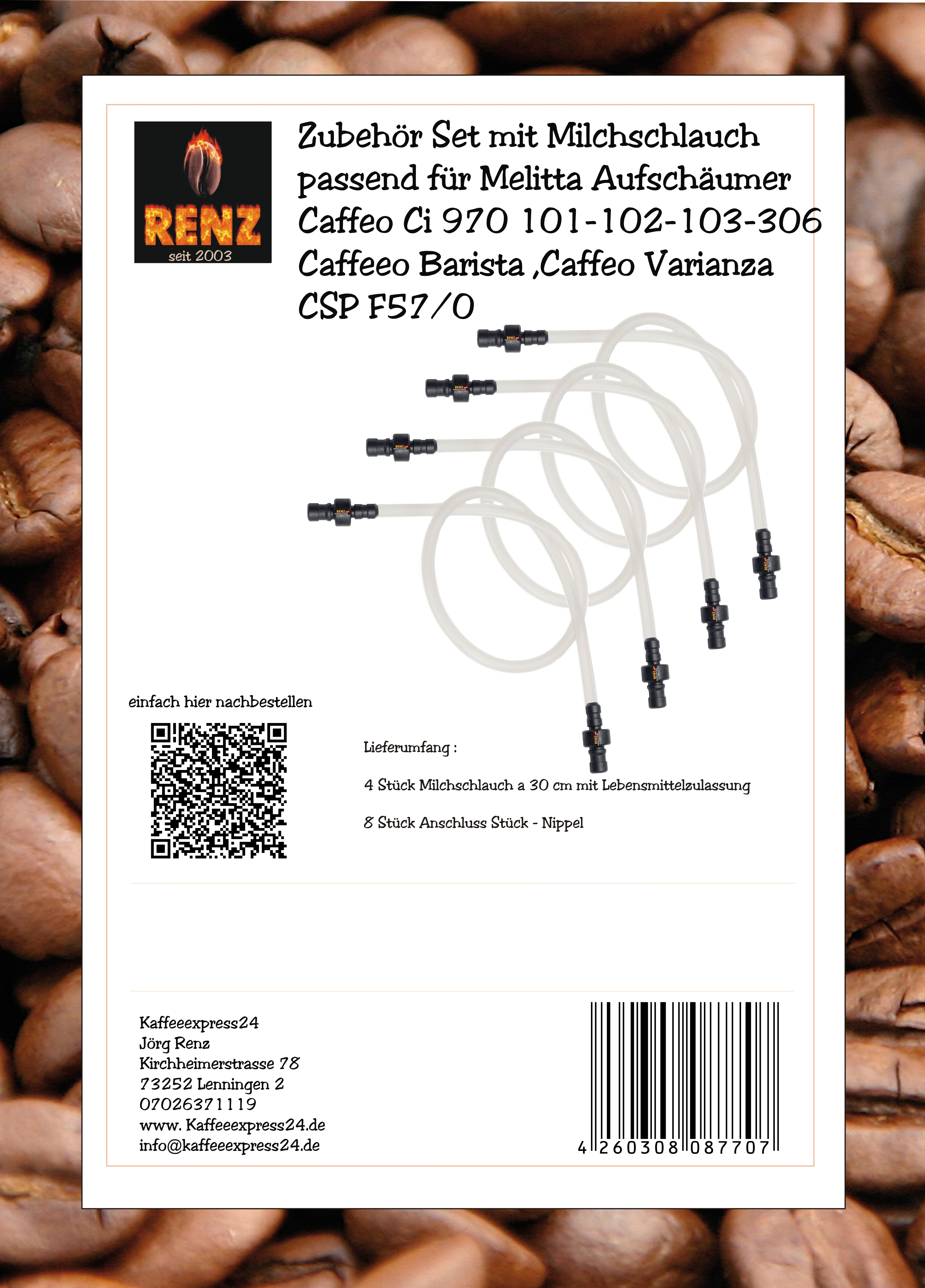 Ein Produktinformationsblatt mit Text und einem QR-Code, auf einem Bohnenhintergrund.