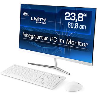 CSL Unity F24W-GLS / 128 GB / 8 GB RAM / Win 11 Home, All-in-One-PC mit 23,8 Zoll Display,  Prozessor, 8 GB RAM, 128 GB SSD, Intel® UHD Graphics 600, weiß