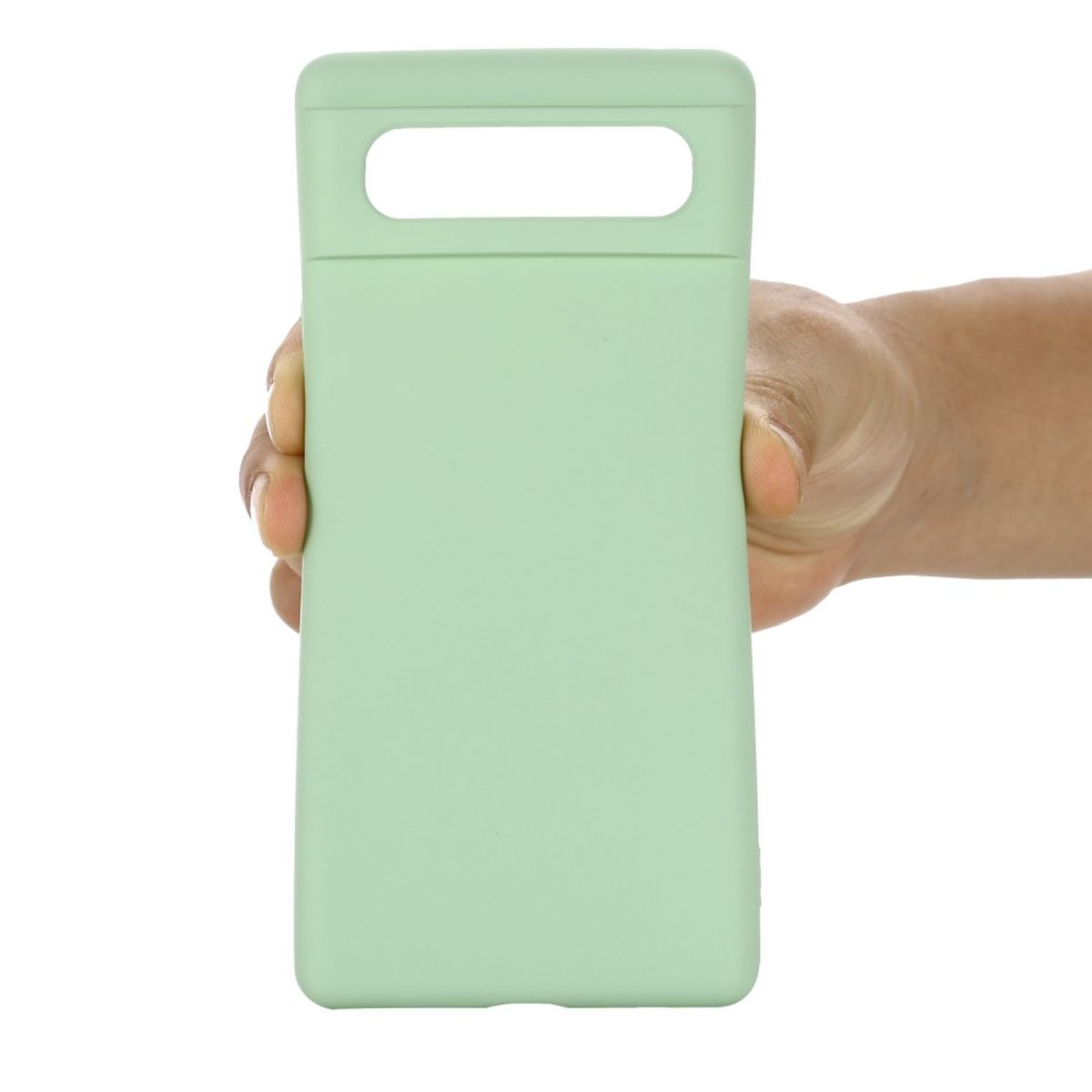 Eine Hand hält eine hellgrüne Handyhülle.
