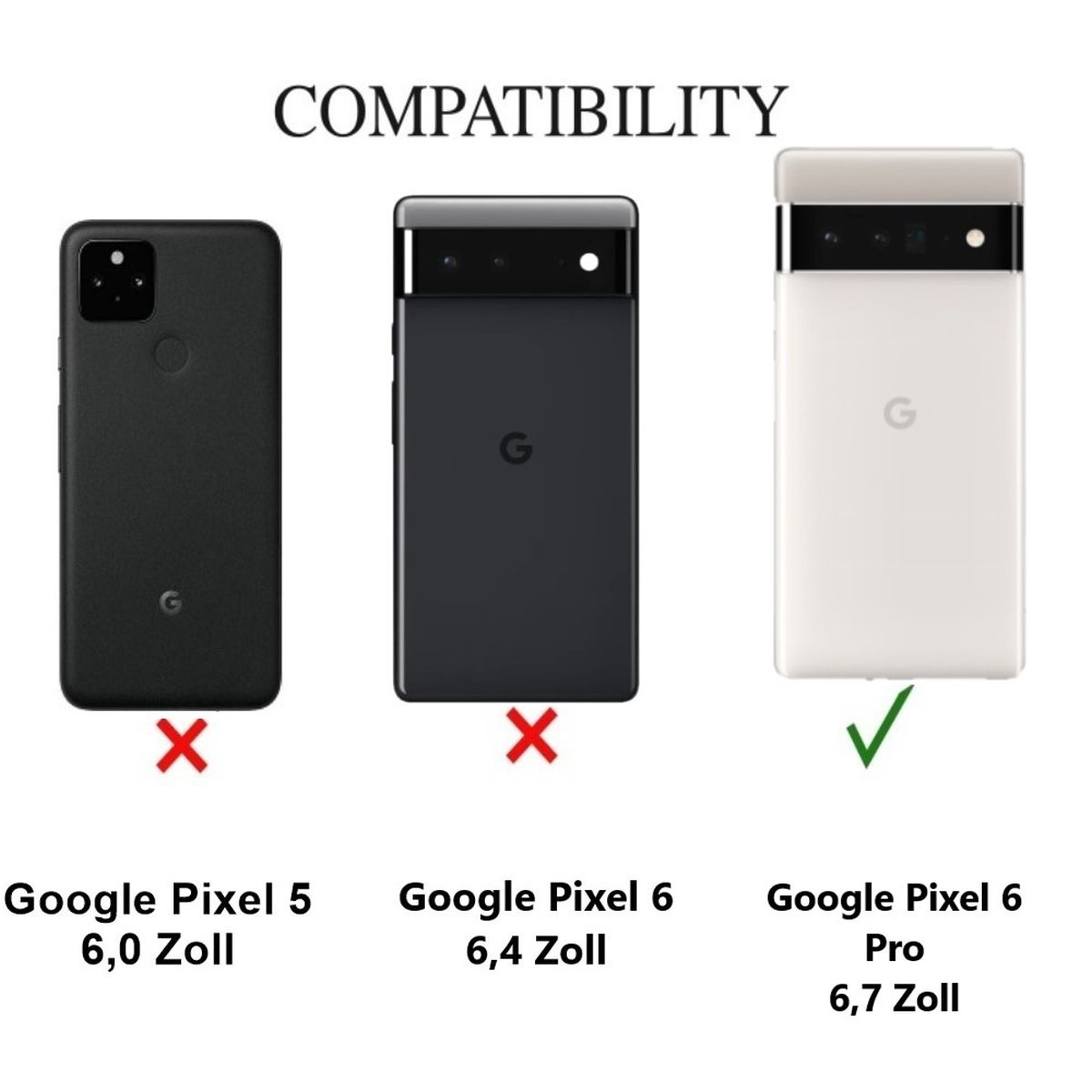 Bild, das die Telefonkompatibilität mit Google Pixel-Telefonen zeigt.