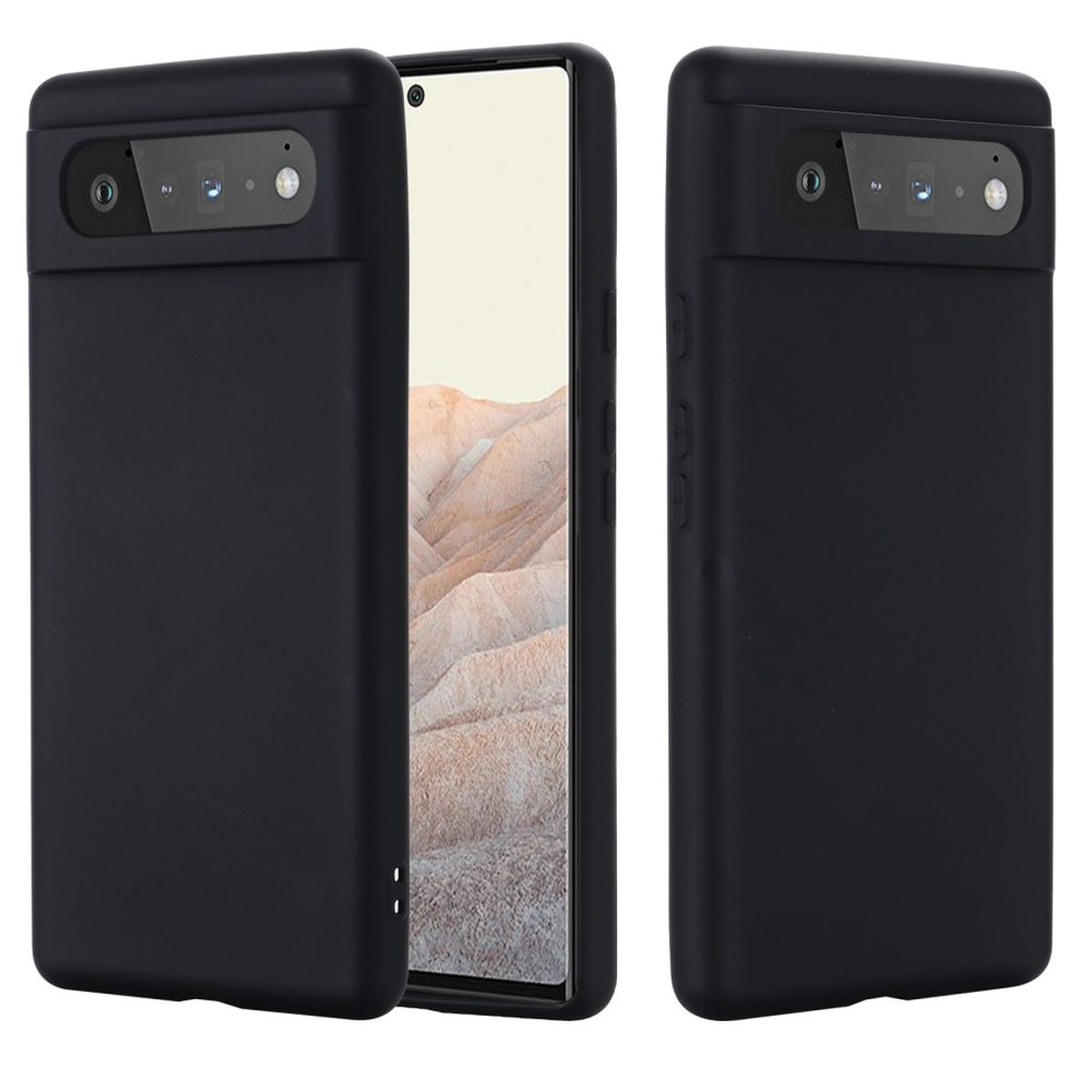 Zwei schwarze Handyhüllen. Eine bedeckt das Telefon, die andere liegt daneben.