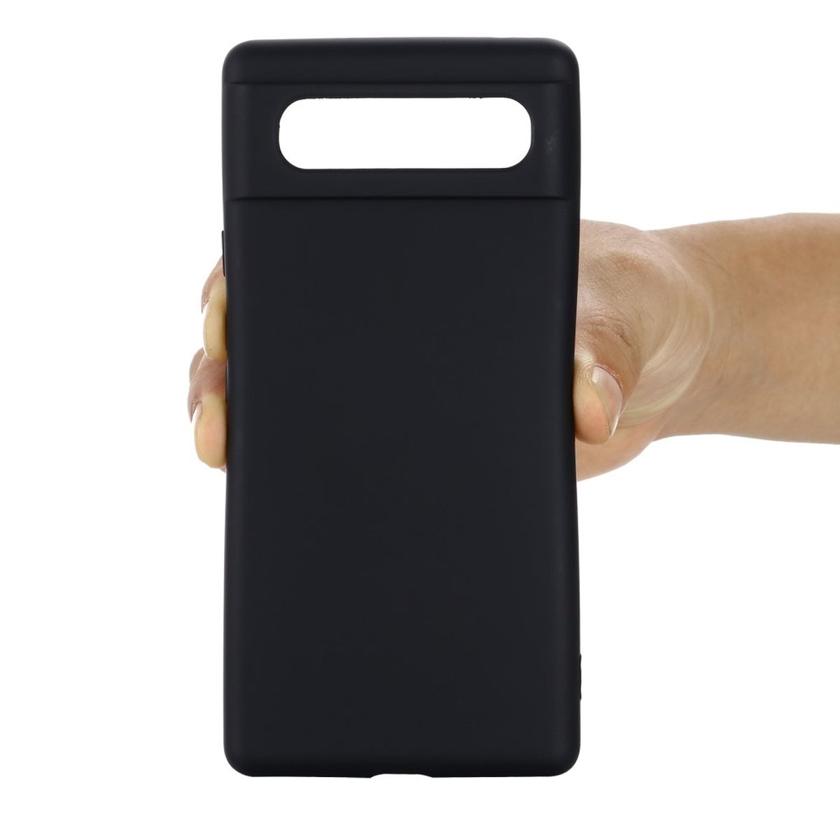 Eine Hand, die eine schwarze Handyhülle hält.