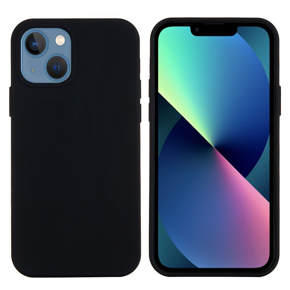 Eine schwarze Handyhülle und ein iPhone nebeneinander. Der Bildschirm zeigt eine App-Oberfläche.