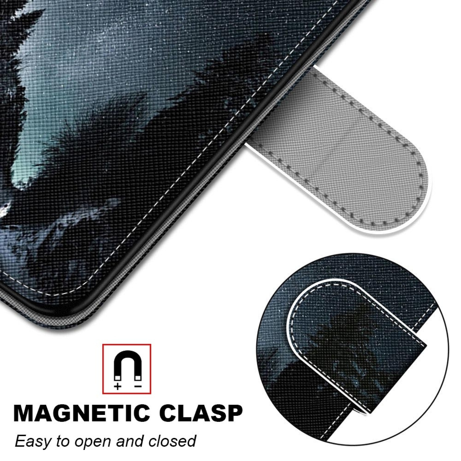 Handyhülle mit Waldmotiv und magnetischem Verschluss.