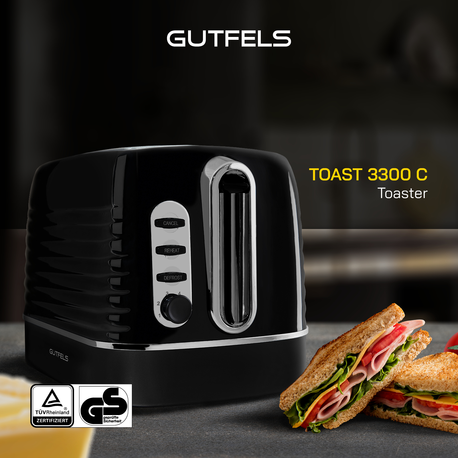 Toaster Schlitze: Watt, 2) GUTFELS (1050 TOAST C Schwarz 3300