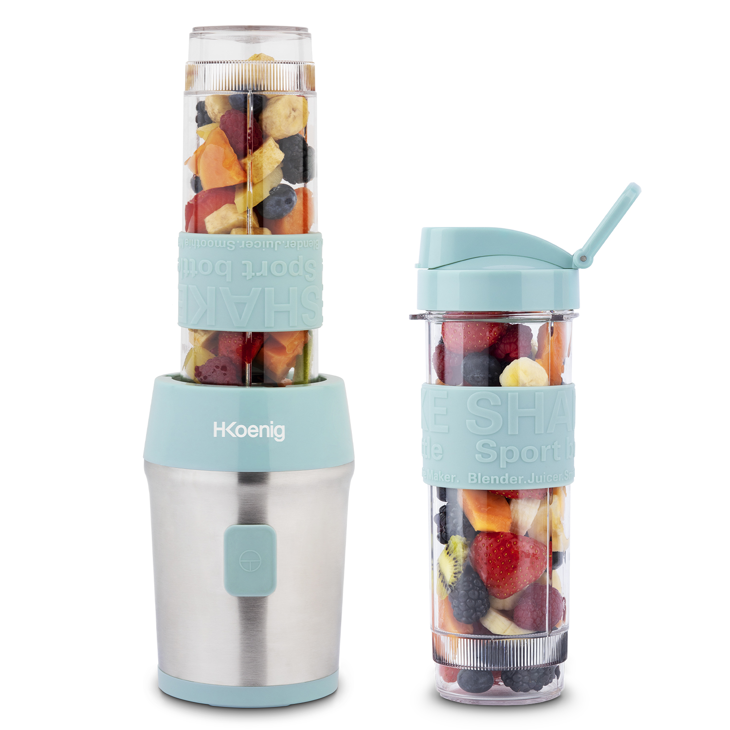 H.koenig Mini Batidora 570 ml color verde compacto smoo16 sin bpa 300 w 2 botellas 4 cuchillas de acero inoxidable con tapas 300w