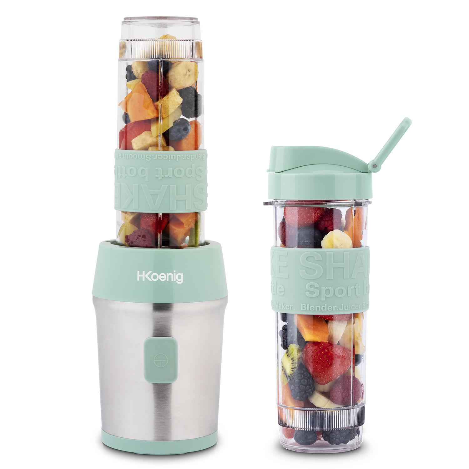 H.koenig Mini Batidora compacta 570 ml smoo18 sin bpa 300 w 2 botellas 4 cuchillas de acero inoxidable con tapas viaje incluidas color verde pastel 300w 750