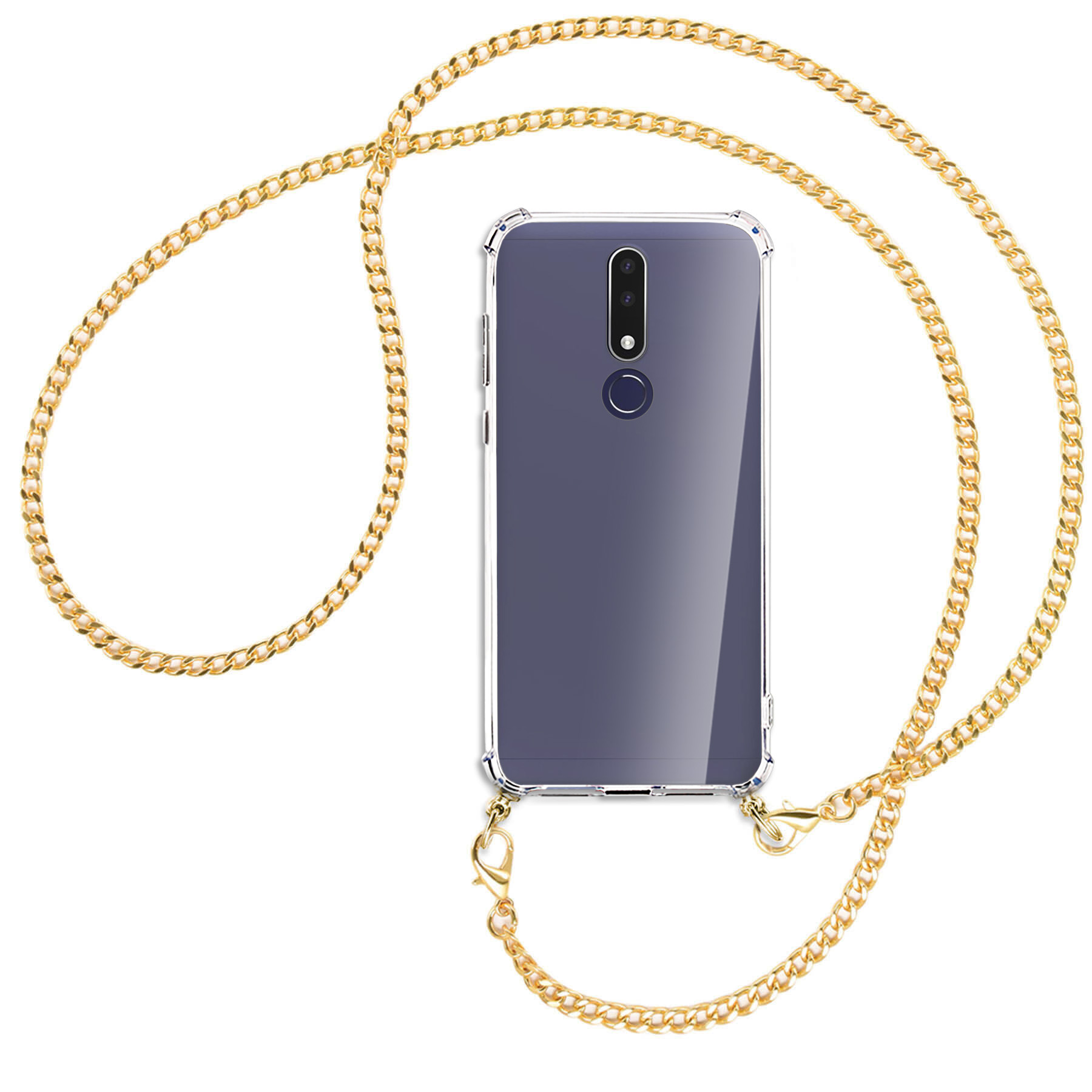 MTB MORE ENERGY 2019, (goldfarben) 3.1 Kette Plus Backcover, Nokia, Umhänge-Hülle mit Metallkette