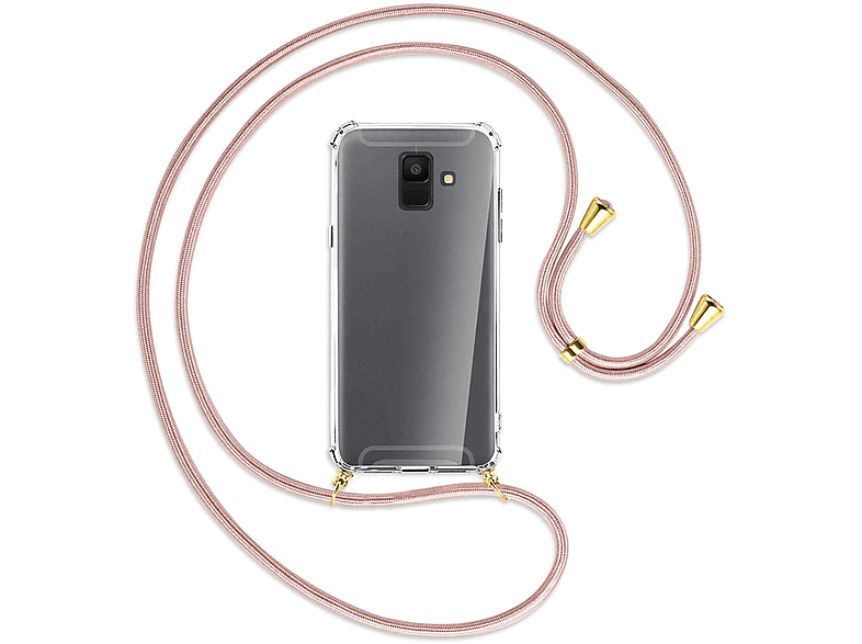MTB MORE / Kordel, Gold mit ENERGY Umhänge-Hülle Rosegold Galaxy 2018, A6 Backcover, Samsung