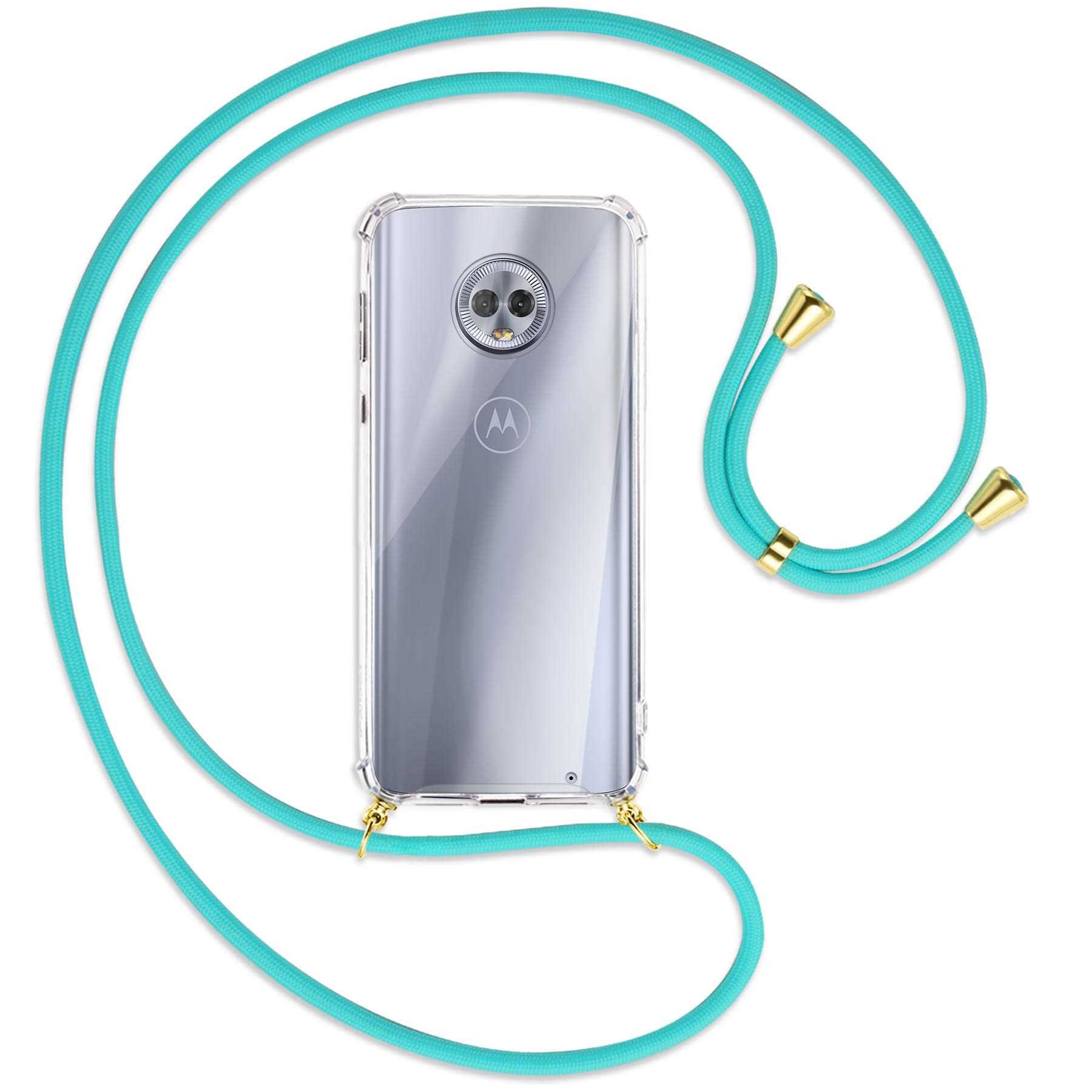 MTB MORE Motorola, Türkis Moto G6 Umhänge-Hülle mit Gold Plus, ENERGY Kordel, / Backcover