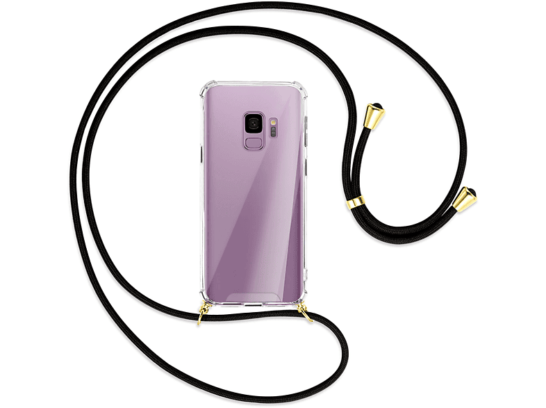 MTB MORE Umhänge-Hülle Galaxy Backcover, Gold S9, mit Schwarz Kordel, ENERGY Samsung, 
