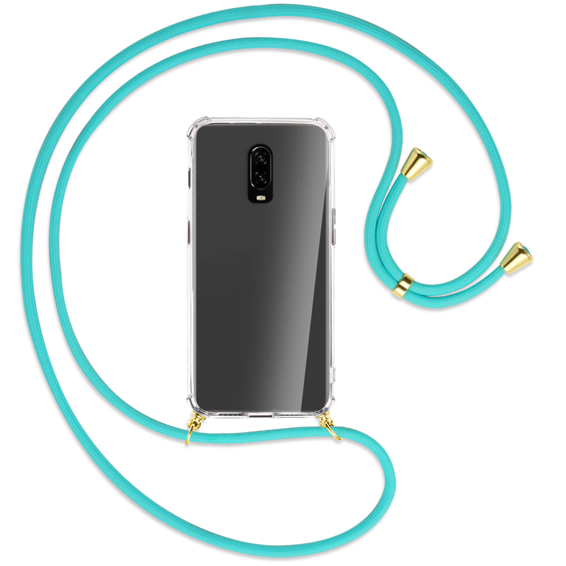ENERGY Umhänge-Hülle OnePlus, MTB Kordel, 6T, mit MORE Backcover, Türkis Gold /
