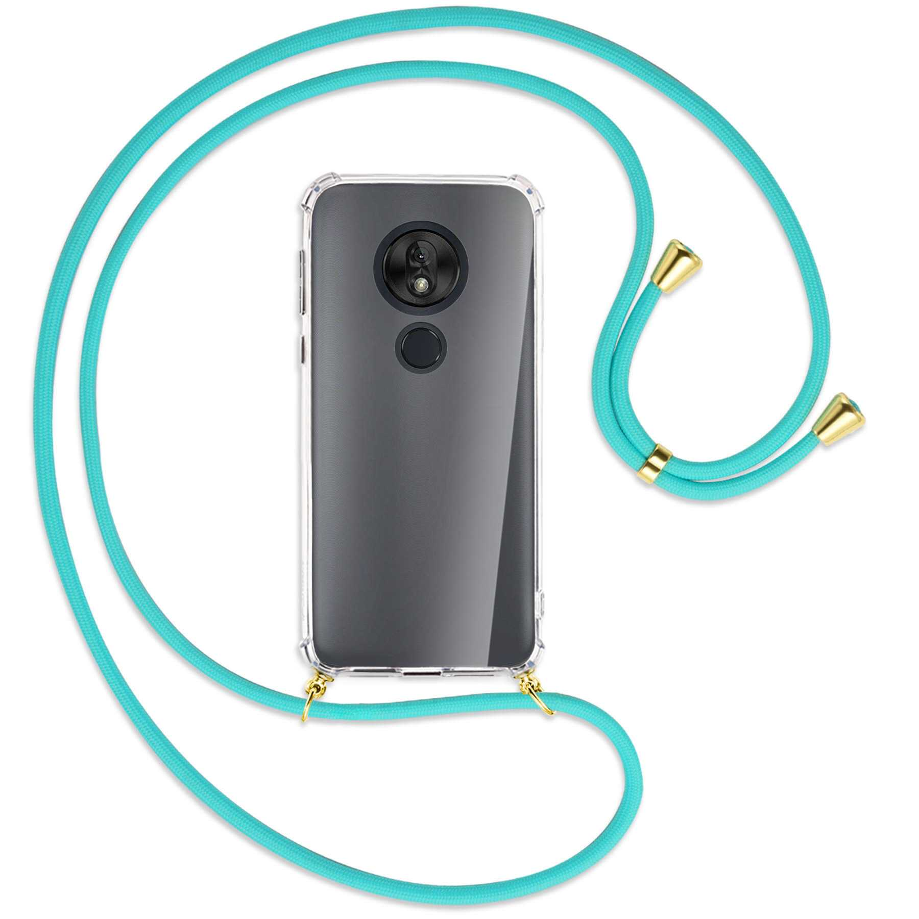 MTB MORE Motorola, ENERGY / Gold Kordel, Backcover, mit Türkis Moto G7Play, Umhänge-Hülle