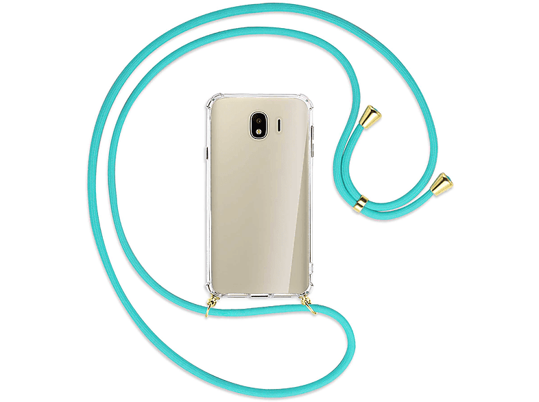 Backcover, 2018, Samsung, Türkis mit / Gold ENERGY J4 Galaxy Kordel, MORE Umhänge-Hülle MTB