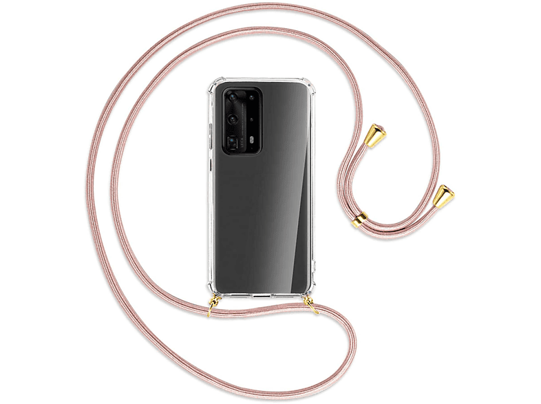 MTB MORE ENERGY Umhänge-Hülle mit Kordel, Backcover, Huawei, P40 Pro Plus 5G, Rosegold / Gold