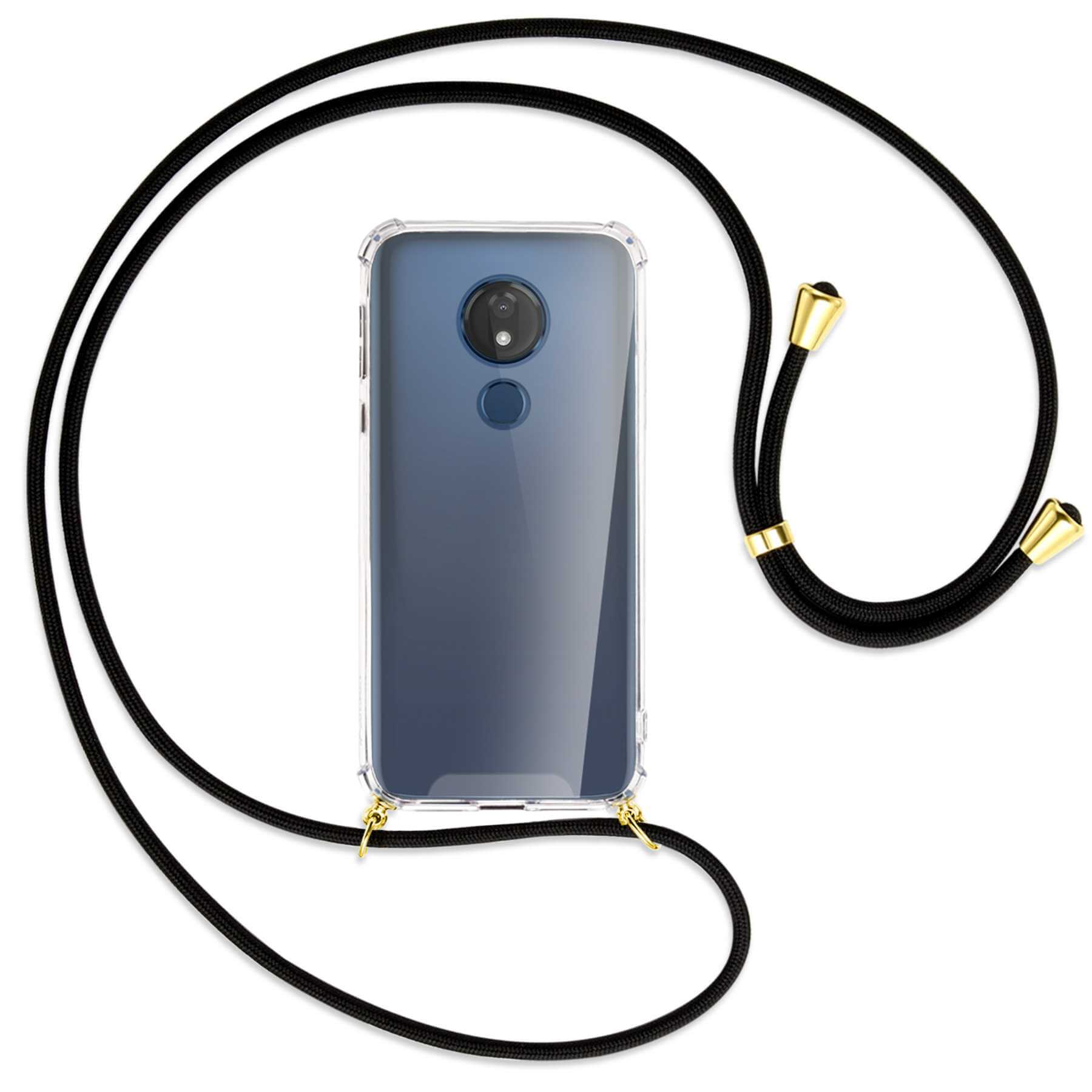 Motorola, G7 mit Power, Umhänge-Hülle MTB MORE Gold / Moto Backcover, Kordel, ENERGY Schwarz