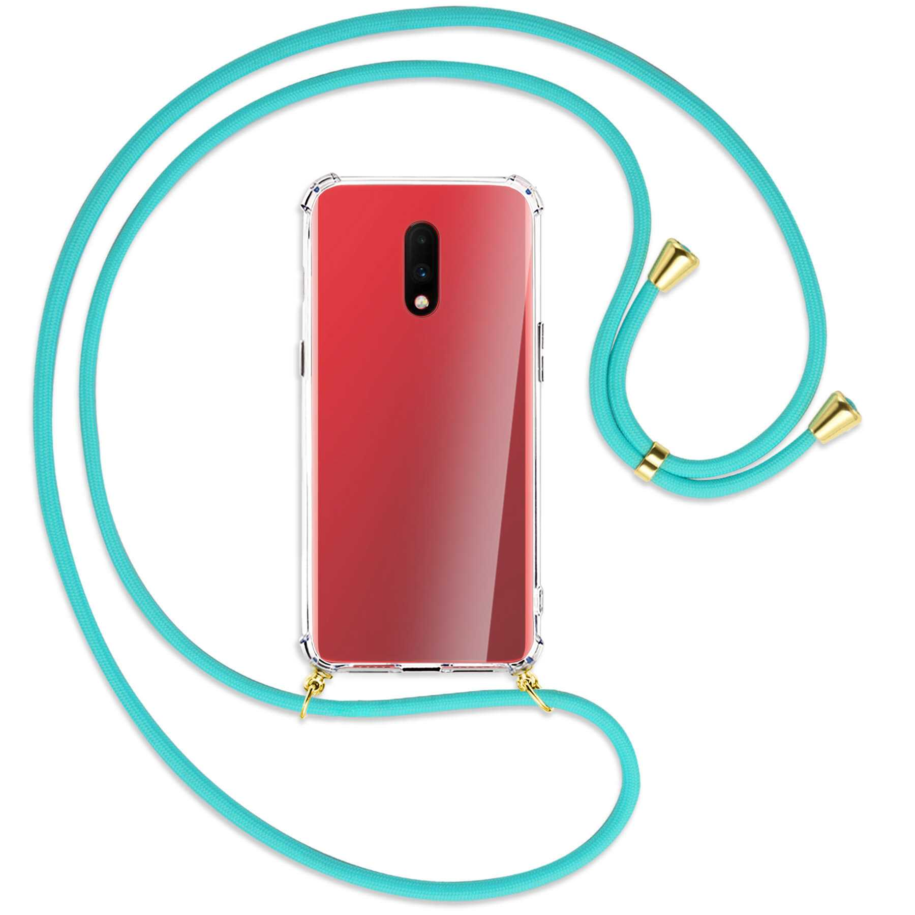 MTB MORE ENERGY OnePlus, 7, mit Türkis Backcover, Gold Kordel, Umhänge-Hülle 