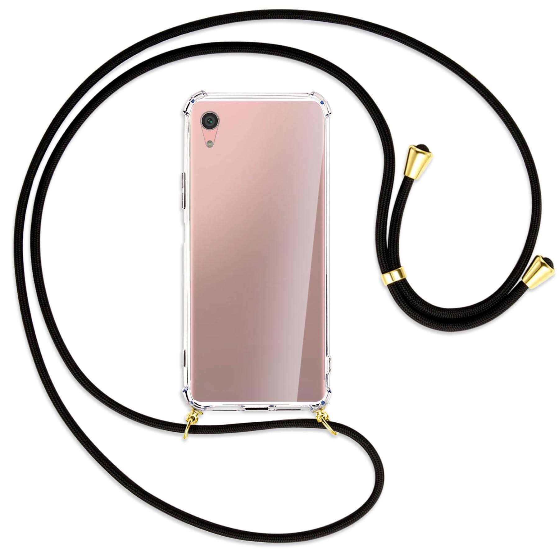 / Umhänge-Hülle Plus, Sony, ENERGY Backcover, Kordel, Gold mit MTB MORE Schwarz Xperia XA1