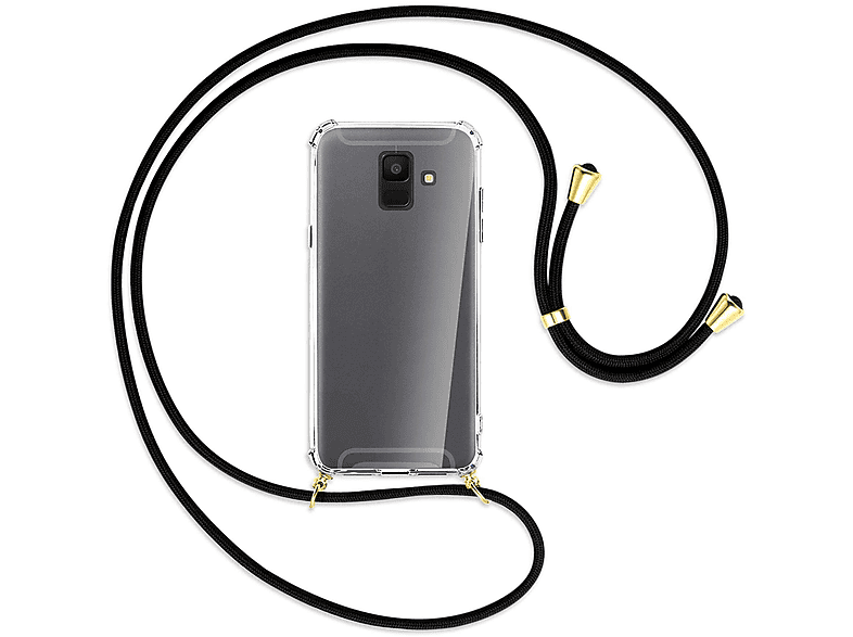 ENERGY 2018, Samsung, MORE Kordel, Galaxy Backcover, Schwarz mit Umhänge-Hülle A6 MTB / Gold