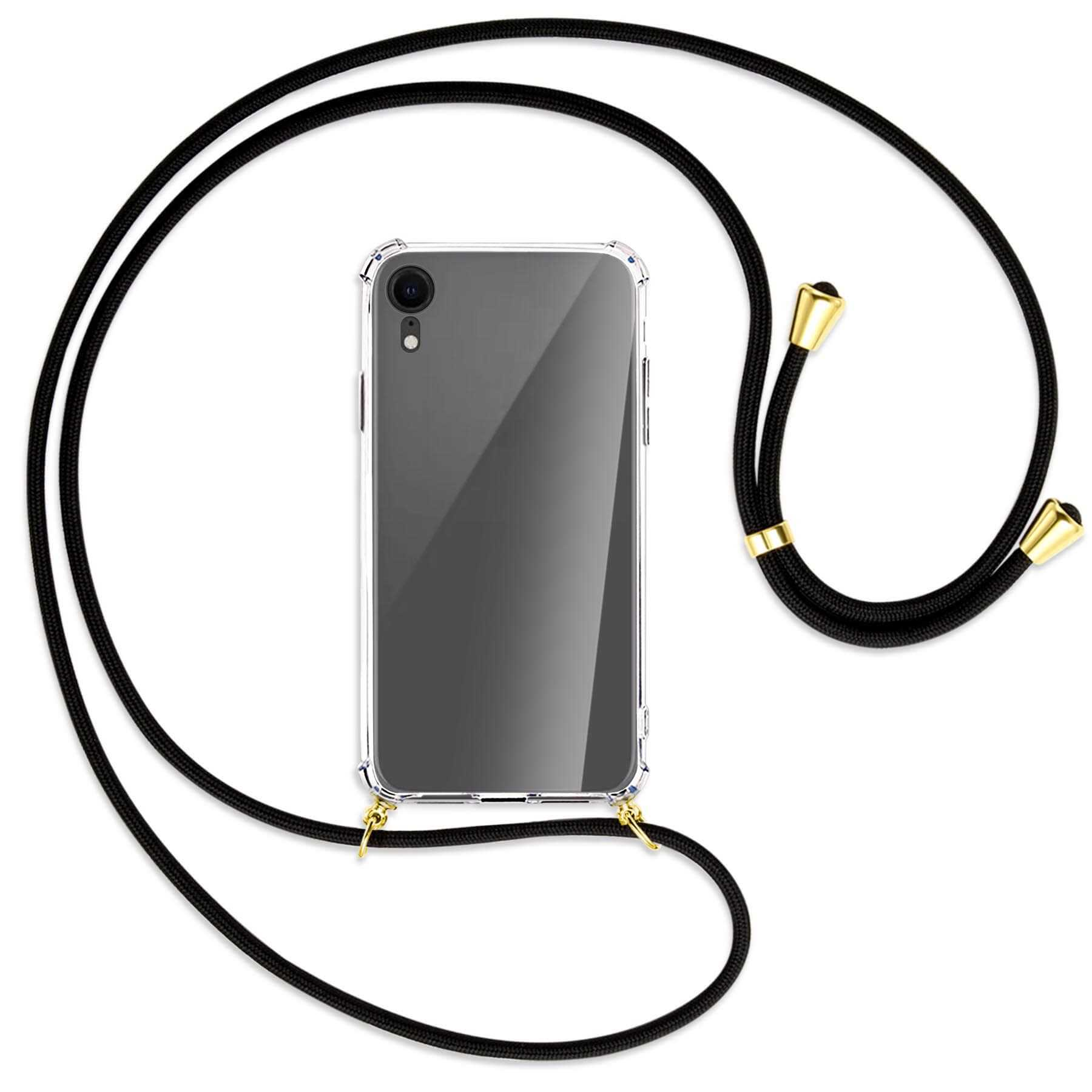 MTB MORE ENERGY Umhänge-Hülle Schwarz Apple, Gold XR, mit Backcover, / iPhone Kordel