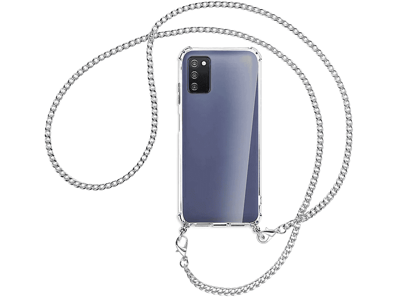 A03S Metallkette, Galaxy Kette mit 4G, LTE, A03S MORE ENERGY Umhänge-Hülle Backcover, MTB Galaxy Samsung, (silberfarben)