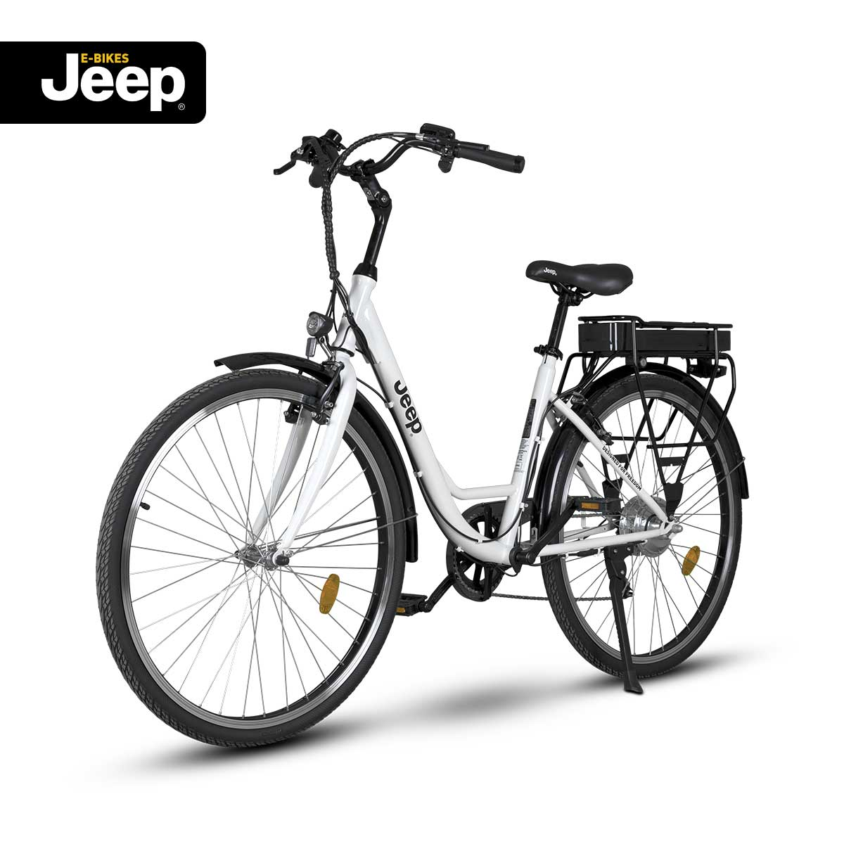 E-BIKES 374,4 Wh, cm, Erwachsene-Rad, white ECR (Laufradgröße: 28”, Jeep 28 44 JEEP Rahmenhöhe: SHIMANO Zoll, 3001, Citybike 6-Gang City Kettenschaltung, black) E-Bike