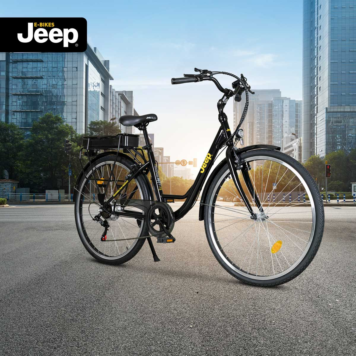 ECR E-Bike 374,4 3000, Rahmenhöhe: 6-Gang JEEP cm, Zoll, Erwachsene-Rad, SHIMANO 28 (Laufradgröße: 28”, black Wh, black) Jeep 44 Citybike Kettenschaltung, E-BIKES City
