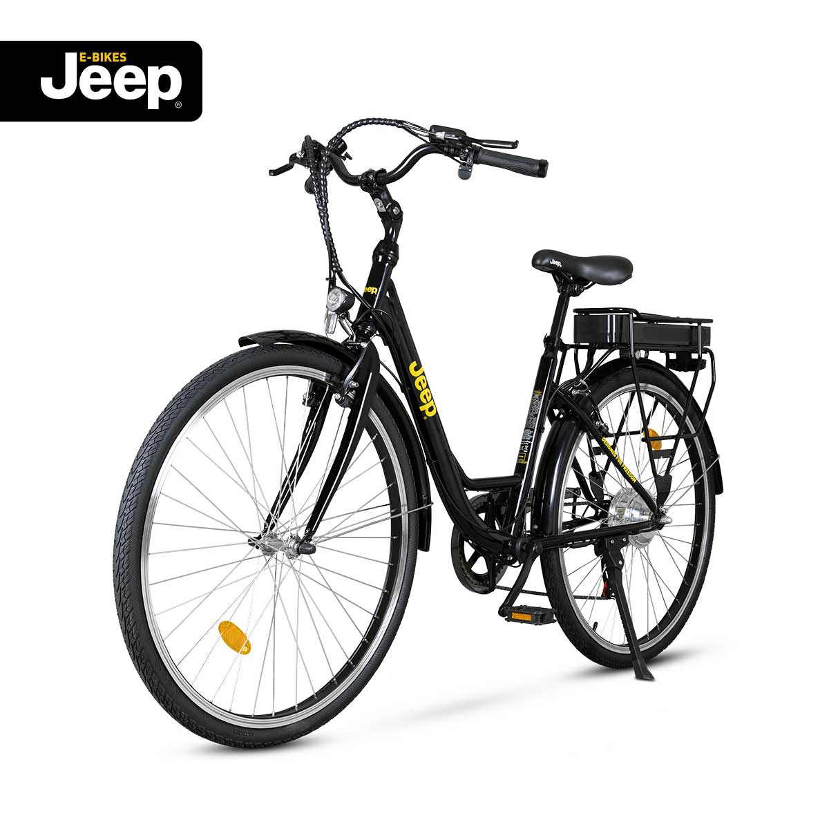 JEEP E-BIKES Jeep City E-Bike 3000, (Laufradgröße: ECR Citybike 44 Rahmenhöhe: Kettenschaltung, 6-Gang 374,4 cm, Erwachsene-Rad, Wh, black) 28 Zoll, black 28”, SHIMANO