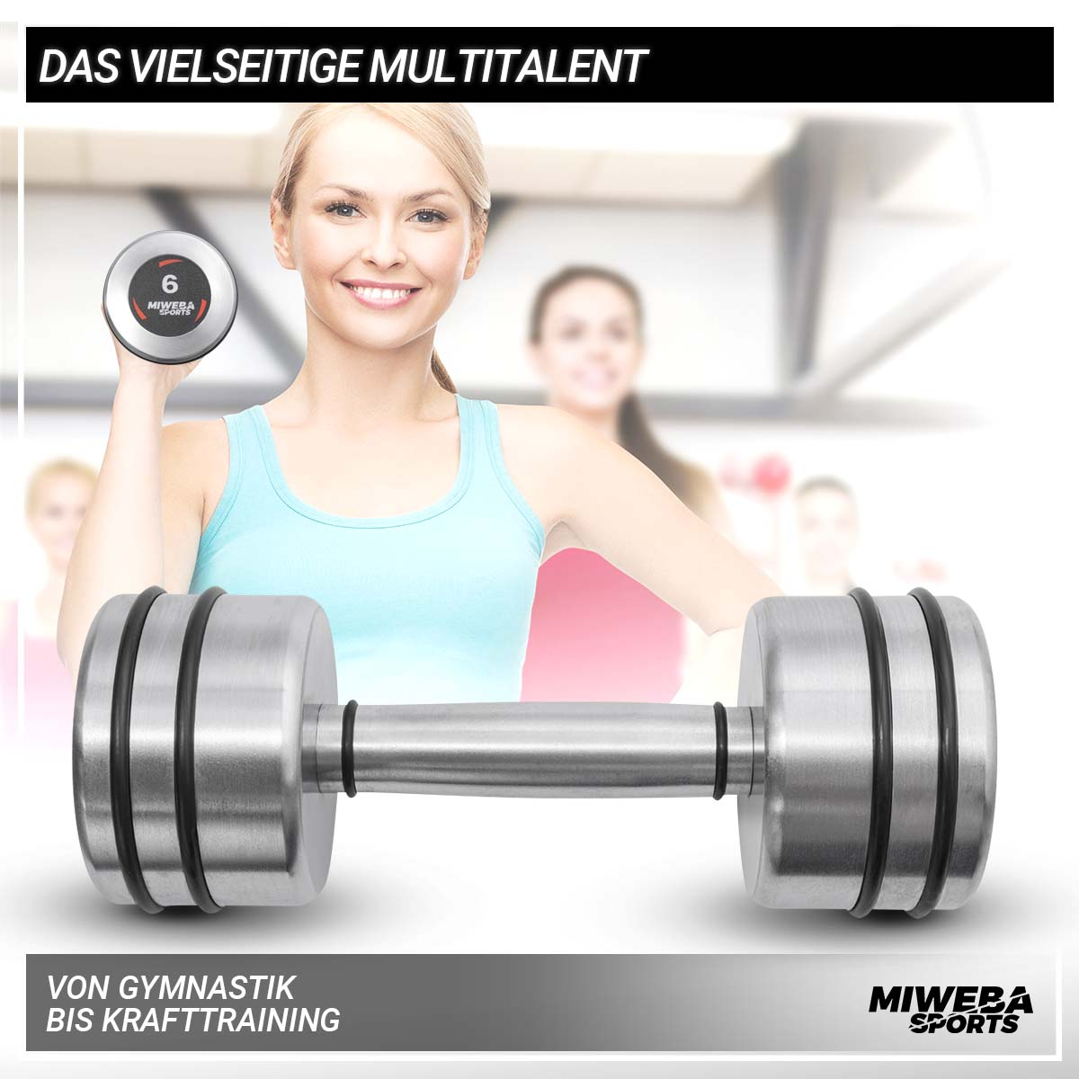 2x Matt silber Chrom Hanteln Kurzhanteln, Fitnesszubehör SPORTS MIWEBA kg 6.0