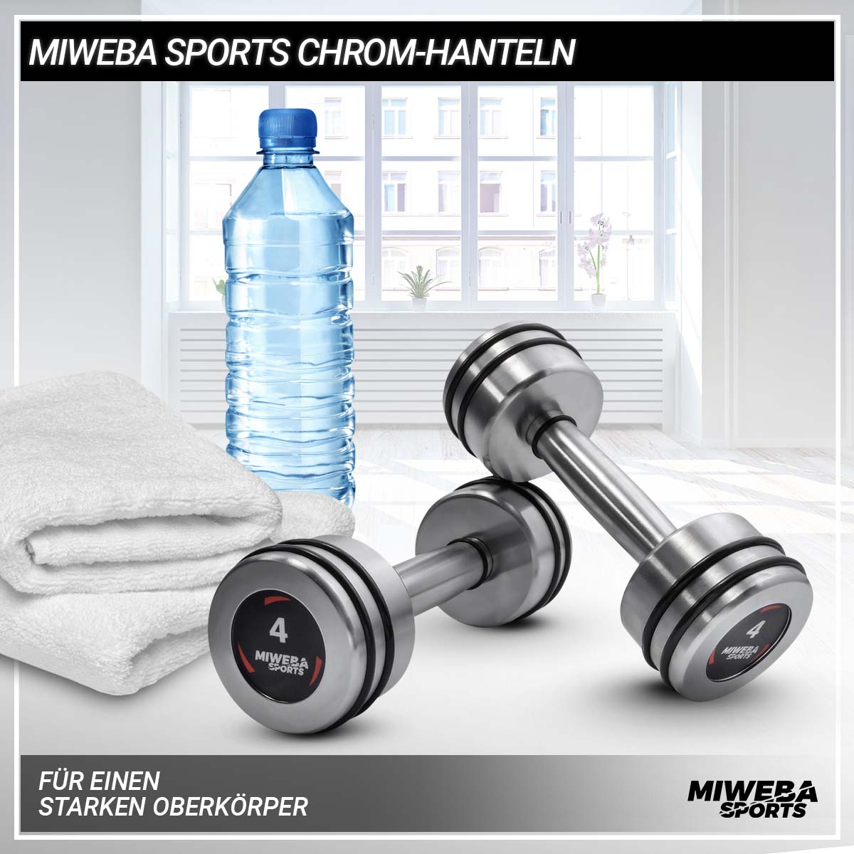 4.0 Fitnesszubehör SPORTS Matt Hanteln Kurzhanteln, 2x silber kg Chrom MIWEBA